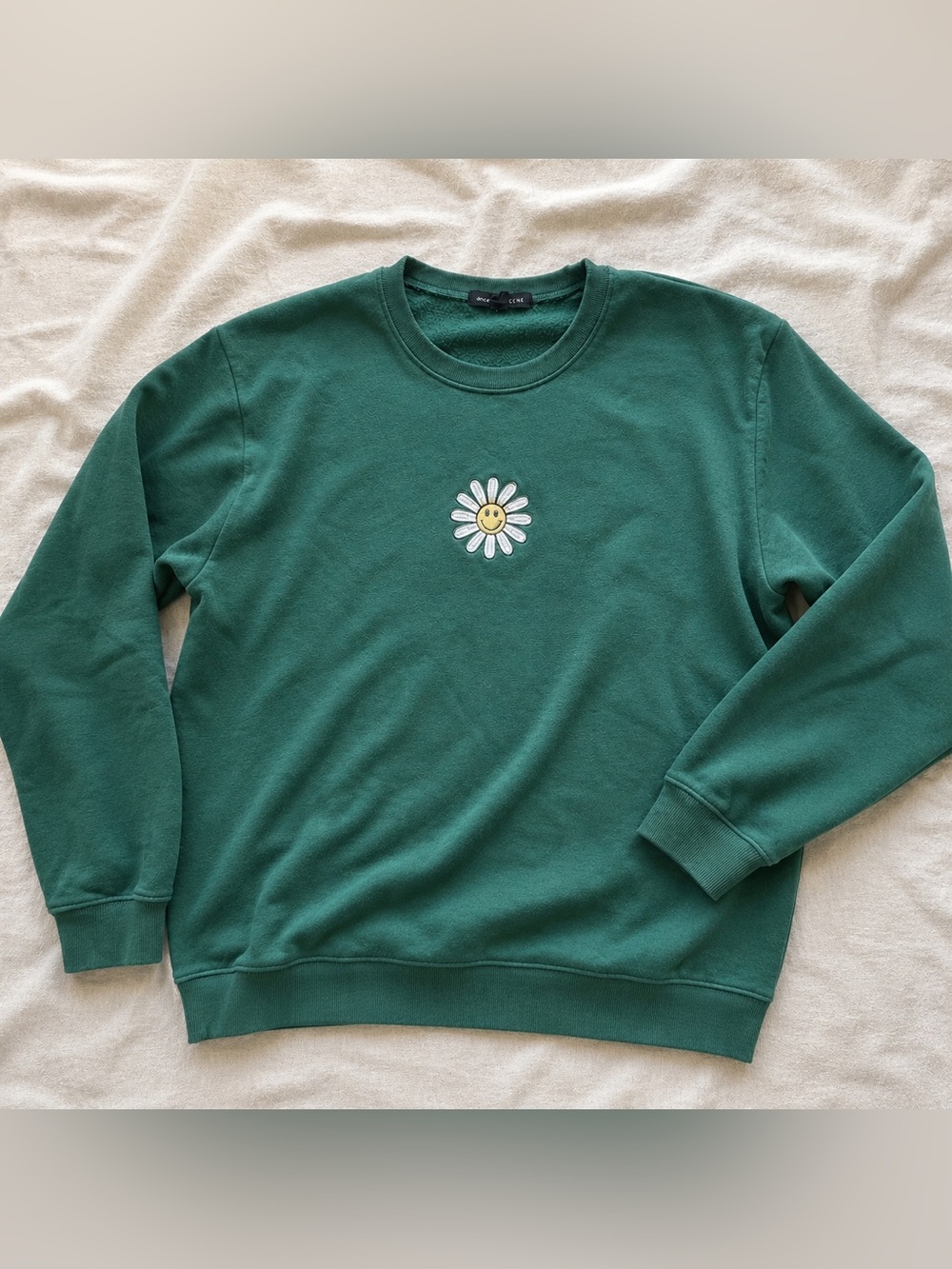 Y2K Green Daisy Embroidered Crewneck Sweatshirt - large